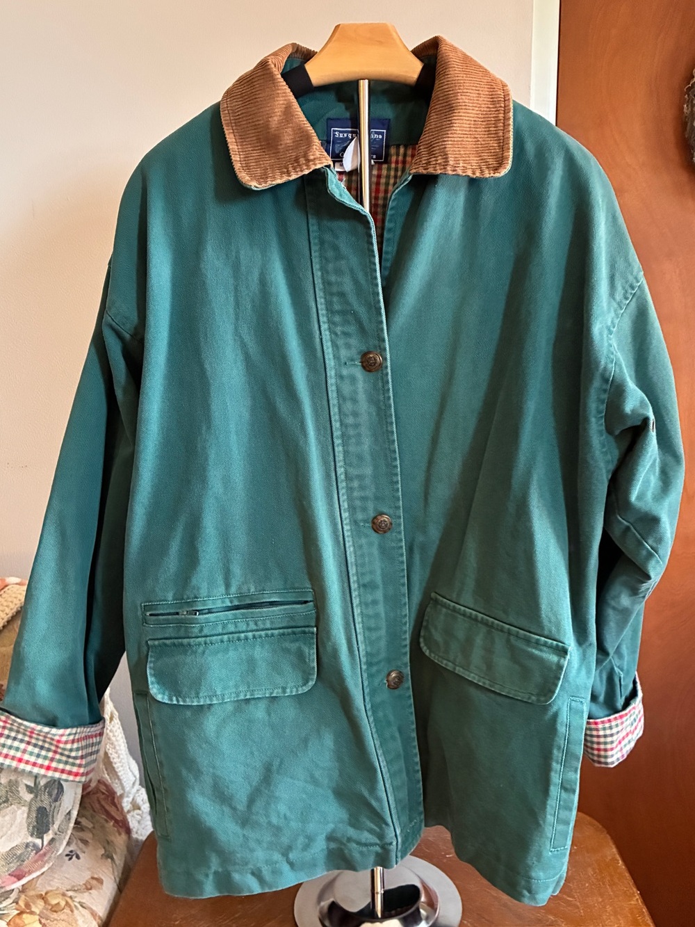 Utility Jacket with Corduroy Collar - Green